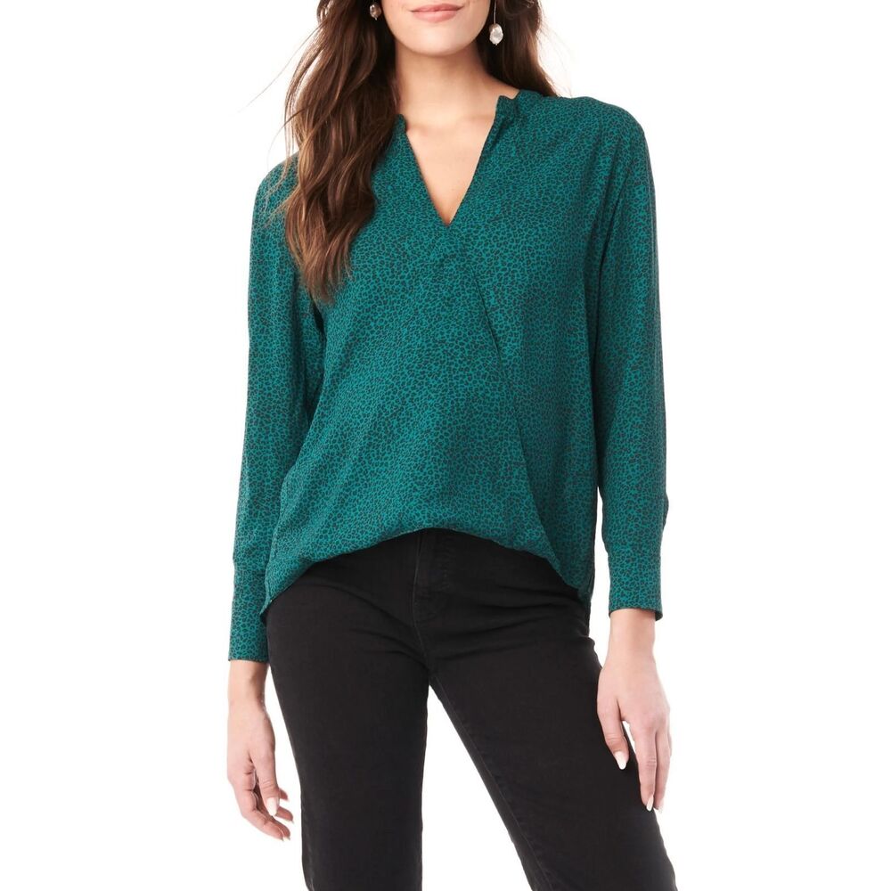 Loyal Hana Evelyn Maternity Nursing Wrap Blouse Small Green Leopard Top NWT - Picture 7 of 10